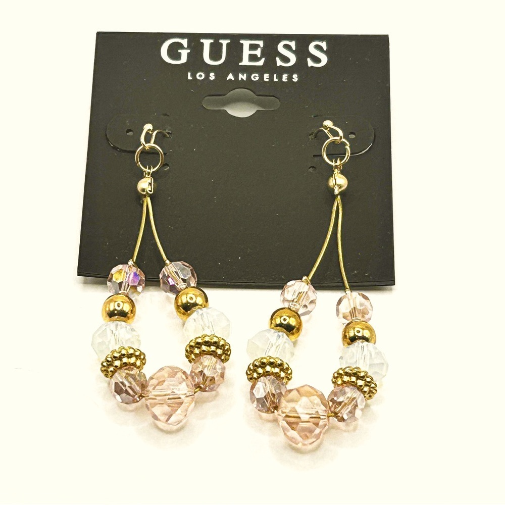 NWOT Beautiful multi pastel colors beaded dangle earrings, Guess